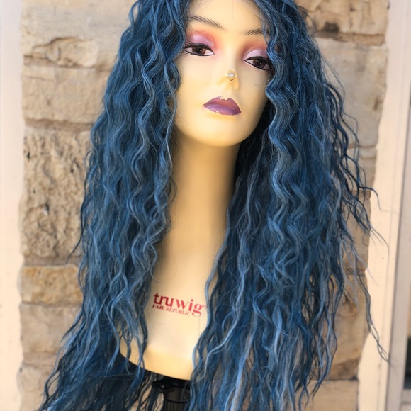 Blue Long Curly Soft Swisslace Lacefront wig - Picture 4 of 16